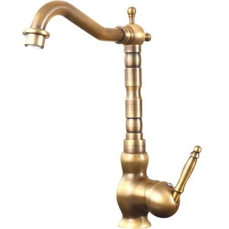 Robinet de cuisine en laiton antique - Robinet mitigeur de cuisine tout rétro - Interrupteur rotatif - Robinet de lavabo brossé (haut)