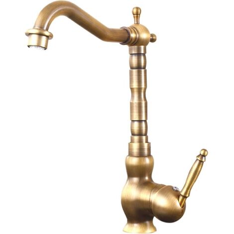 Robinet de cuisine en laiton antique - Tous les mitigeur de cuisine rétro - Interrupteur rotatif - Robinet de lavabo brossé (haut)