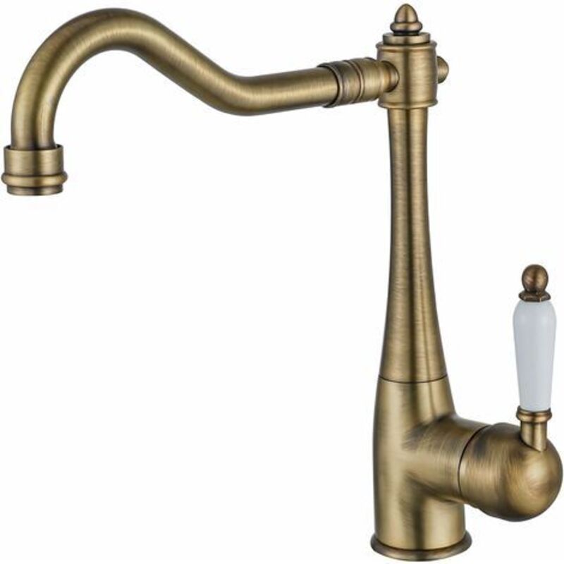 Largeight - Robinet de cuisine en laiton vintage, robinet de cuisine antique orientable à 360°, robinet d'évier maison de campagne à haute pression,