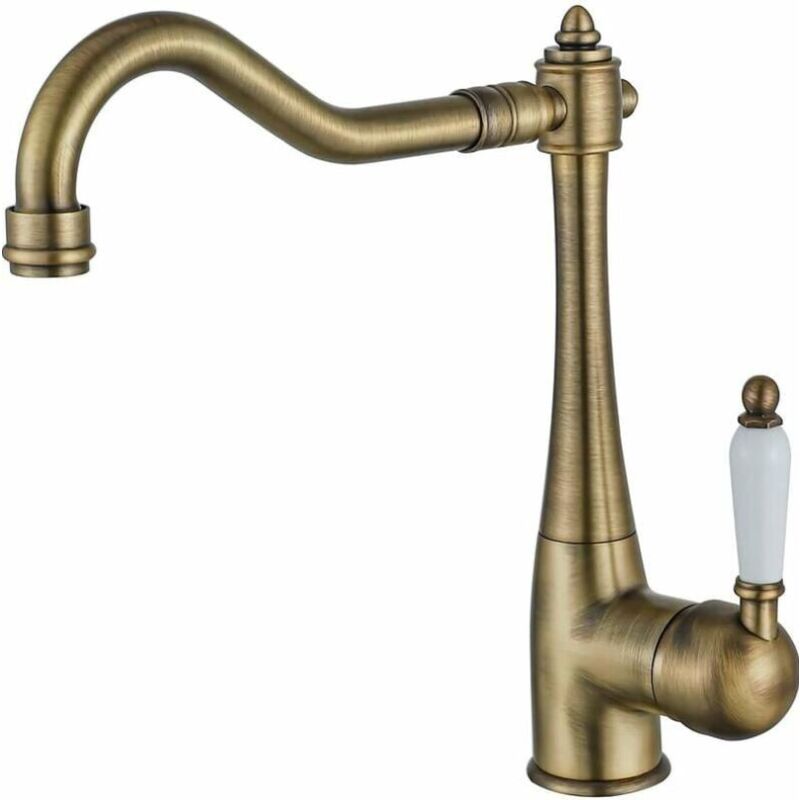 Fitags - Robinet de cuisine en laiton vintage, robinet de cuisine antique orientable à 360°, robinet d'évier maison de campagne à haute pression,