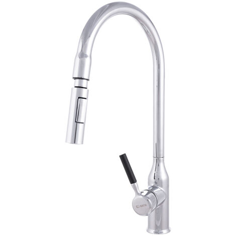 Robinet de cuisine en laiton/zinc, plaqué chrome, eau chaude-froide, tuyaux, bec haut, poignée unique [QLI-FA-9719]