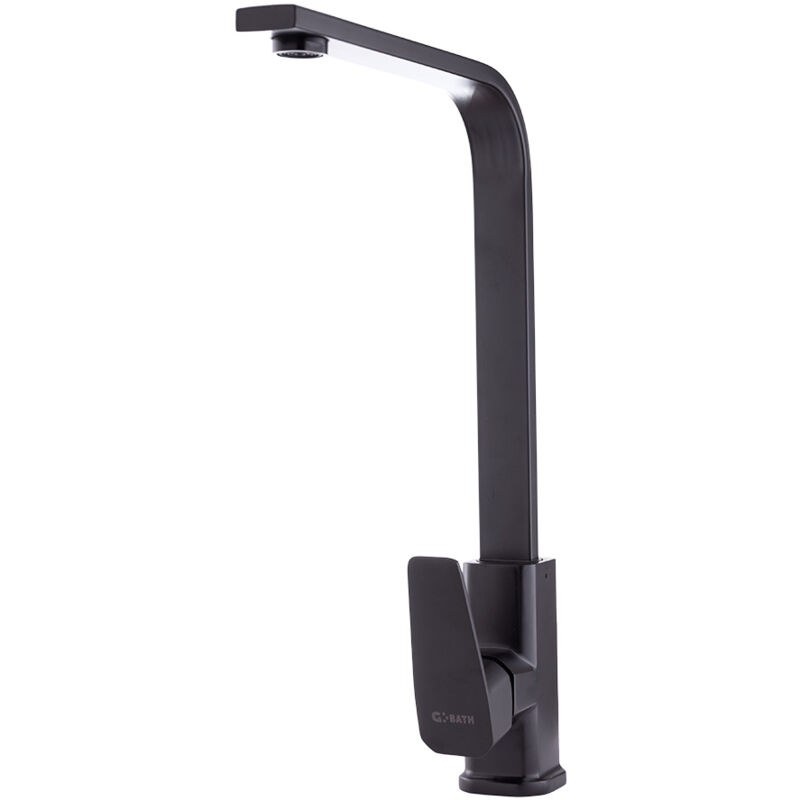 Greenice - Robinet de cuisine en laiton/zinc, noir, eau chaude-froide, tuyaux, bec haut, poignée unique [QLI-FA1055]