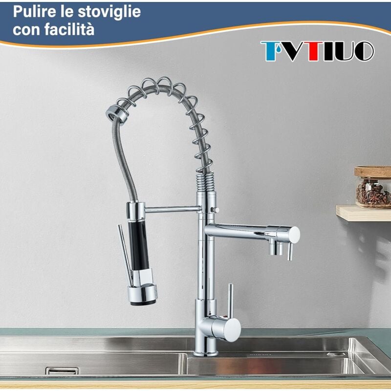 Suguword - Robinet d'évier de Cuisine, Robinet de cuisine Nickel Brossé rotatif à 360 degrés, double bec de pulvérisation, robinets de cuisine à