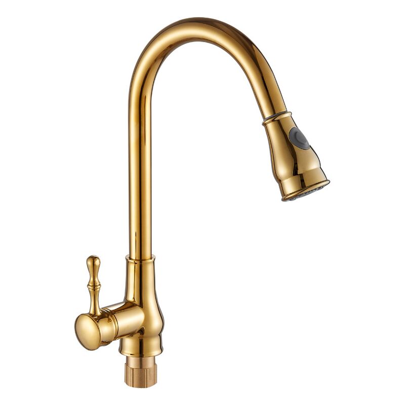Linghhang - Robinet de cuisine en or tout cuivre extractible chaud et froid rétractable lavabo rotatif évier robinet de lavabo