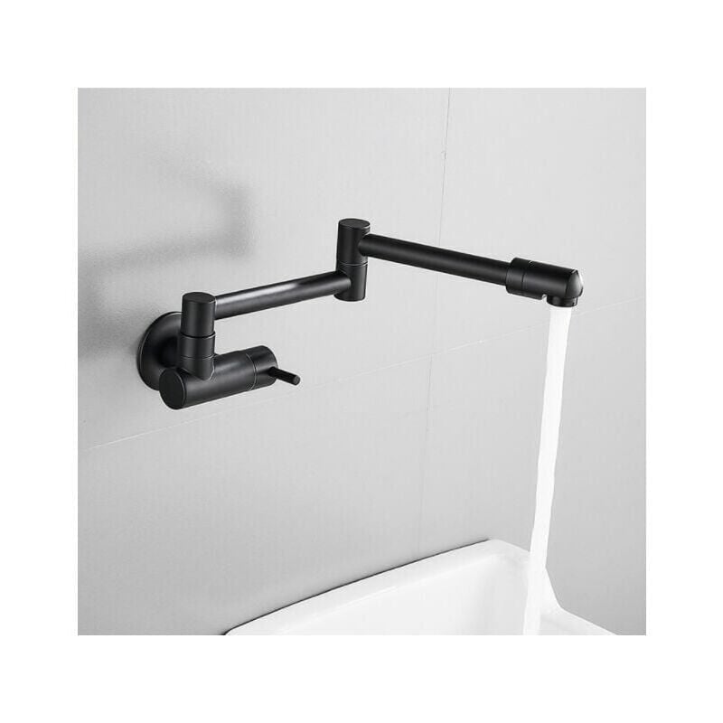 Robinet de cuisine encastré télescopique pliant noir, robinet mural en laiton, mélangeur mural, sortie d'eau froide unique-robinet lavabo vasque