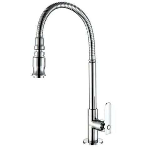 Robinet de cuisine et de jardin en acier inoxydable avec bec pivotant à 360 degrés et douchette extractible, pour évier, buanderie, eau froide uniquement, finition chromée（Sans tuyau）-Crezuo