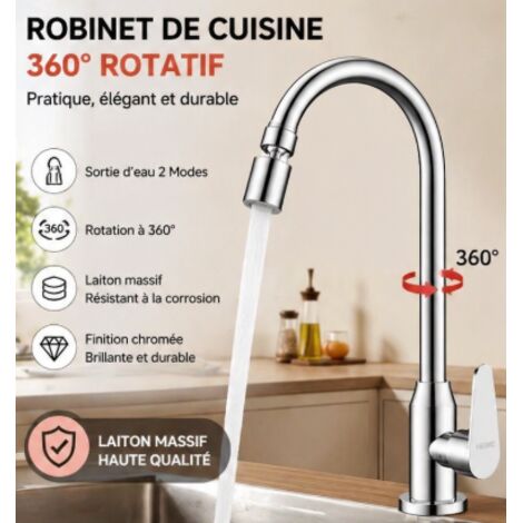 Robinet de cuisine, évier eau chaude/eau froide, bac à légumes, bac à vaisselle, robinet en laiton à refroidissement unique, universel, rotatif, sous pression et anti-éclaboussures