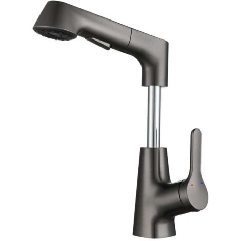 Robinet De Cuisine Extensible Avec Douchette Deux Jets Robinet Évier pivotant 360° Mitigeur Cuisine Acier Inoxydable Gris
