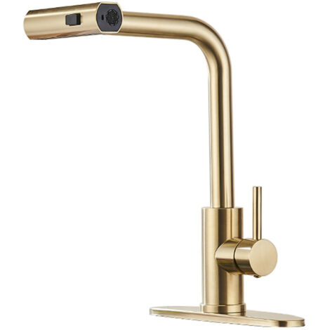 Robinet de cuisine extensible pivotant à 360° - Mitigeur monocommande pour évier de cuisine - Or brossé