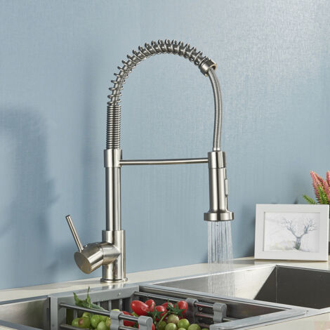 Robinet de cuisine en acier inoxydable, robinet de douche extractible, mitigeur de cuisine à levier unique