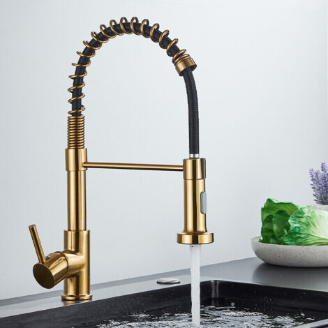 Robinet de cuisine extensible Single Bar agitateur avec 2 Fonctions douche 360 ° brosse spirale,Or brossé