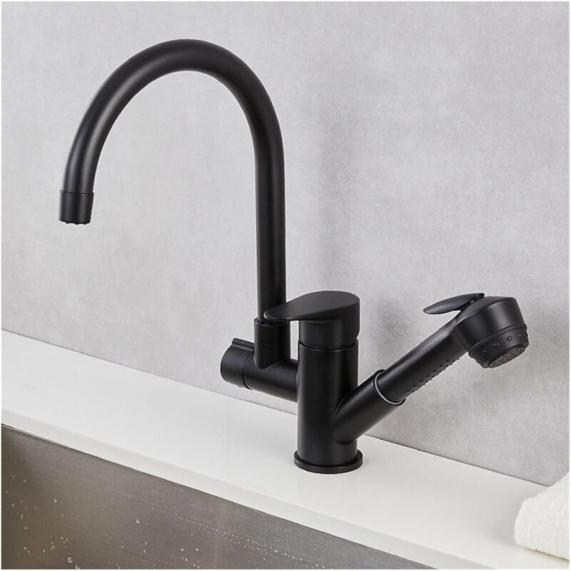 Robinet de cuisine extractible, eau chaude et froide, tout en cuivre, pour évier de cuisine, multifonctionnel, rétractable et rotatif (couleur : abs,