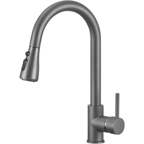 Robinet de cuisine extractible, en laiton, rotation à 360°, mitigeur de cuisine à double mode eau chaude/froide - gris, trois vitesses.