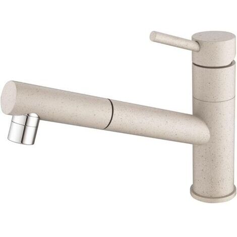 Robinet de Cuisine Extractible, Mitigeur d'Évier avec 2 Modes de Pulvérisation, Robinetterie Cuisine Monocommande Rotatif à 150° en Acier Inoxydable, Cartouche Céramique, Couleur Avoine