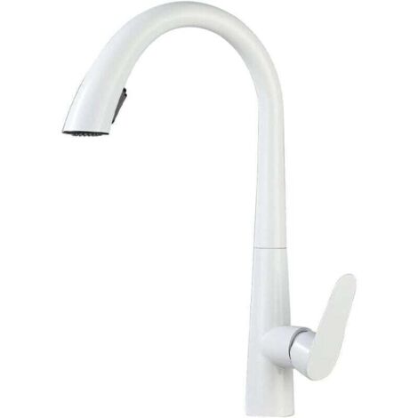 Robinet de cuisine extractible noir bassin d'eau chaude et froide robinet d'évier pistolet télescopique rotatif gris et blanc 60CM tirer (Color : White)