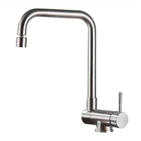 Robinet de cuisine extractible sous fenêtre avec mitigeur de cuisine pliable à 180° et rotatif à 360° disponible en froid et en chaud, acier inoxydable 304 - Acier inoxydable