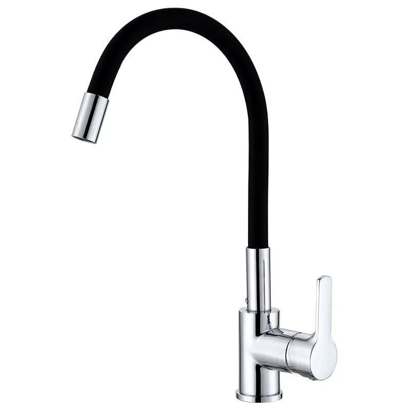 Sjqka - Robinet de Cuisine Flexible Bec Haut Orientable Librement Mitigeur Évier Flexible Chromé et Noir Robinet Evier Monotrou à Eau Chaude et
