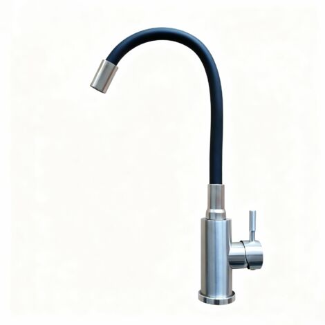 Robinet de Cuisine Flexible Bec Haut Orientable Librement Mitigeur Évier Laiton Chromé Robinet Evier Monotrou à Eau Chaude et Froide Noir