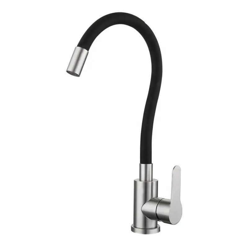 Robinet de Cuisine Flexible Bec Haut Orientable Librement Mitigeur ÉvierChromé et Noir Robinet Evier Monotrou à Eau Chaude et Froide(Sans tuyau)
