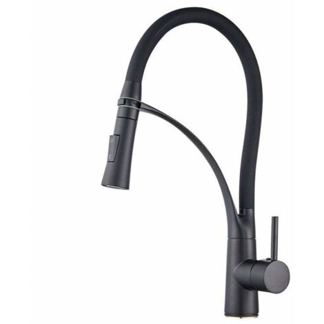 Robinet de cuisine flexible mitigeur noir mat – Douchette extractible – Rotation 360° – Laiton plaqué – Installation facile 32-43mm