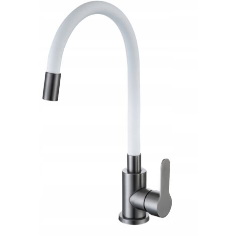 Robinet de cuisine flexible Nayes, sur pied, bec flexible, graphite/blanc