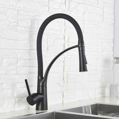Robinet de Cuisine Flexible,Mitigeur d'évier avec Douchette Extractible,Mitigeur Cuisine D'évier Pivotants à 360 °avec Flexible Noir Tuyau en Silicone,Robinet Monocommande en Acier Inoxydable - 2 type