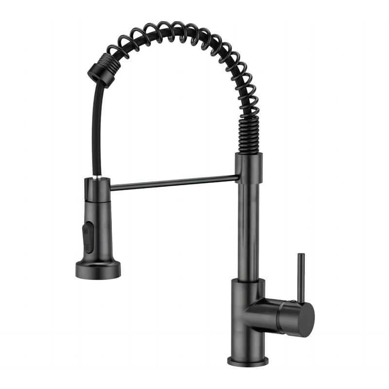 Robinet de Cuisine Forious Mitigeur en Acier Inoxydable Extractible à 2 Jets Rotatif à 360° Noir