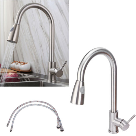 Robinet de cuisine G3/8 avec sprayer telescopique 360° en bronze, 410mm hauteur, 2 modes d'eau, installation DIY facile