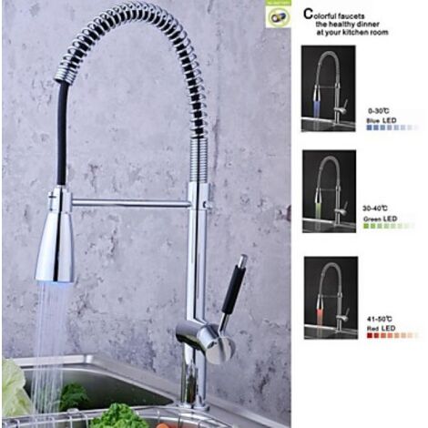 Robinet de cuisine gigogne LED à couleurs variable, design moderne fini en chrome