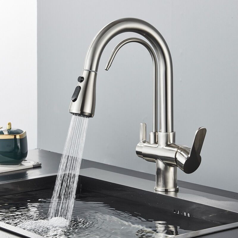 Suguword - Robinet Cuisine Pivotant à 360° 3 voies Mitigeur de Cuisine et 2 Poignée Douchette Extractible de Cuisine eau chaude et froide évier