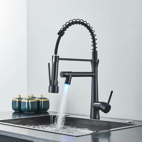Robinet de cuisine LED, 360° rotatif avec tête de pulvérisation Robinet d'évier, robinet de cuisine avec 2 têtes de pulvérisation
