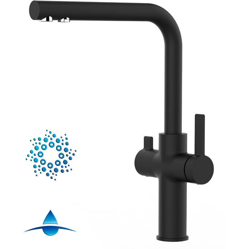Vizio - Robinet de Cuisine Mitigeur 4 Voies noir mat pour système de carbonatation et filtration/purification d'eau bec l pivotant 360 - fc
