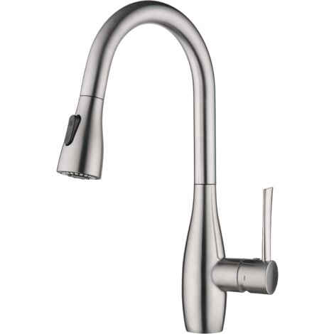 Robinet de cuisine mitigeur avec douchette extractible – Acier inoxydable 304 – Finition brossée – Rotation 360° – 2 modes de jet – Faustina