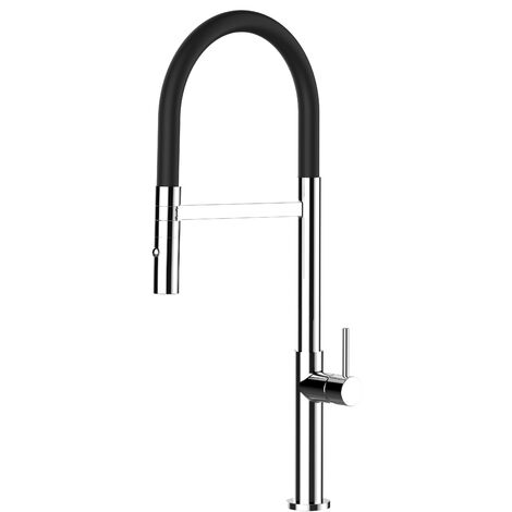 Robinet de Cuisine Mitigeur chrome robinet bec noir orientable et douchette 2 jets detachable design minimaliste VIZIO