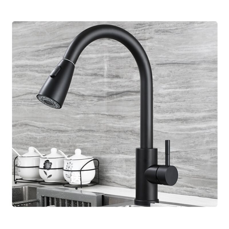 Vuszr - Robinet de Cuisine, Mitigeur Cuisine Rotatif à 360° avec Douchette Extractible, 3 Modes de Pulvérisation Mitigeur d'évier, Acier Inoxydable,