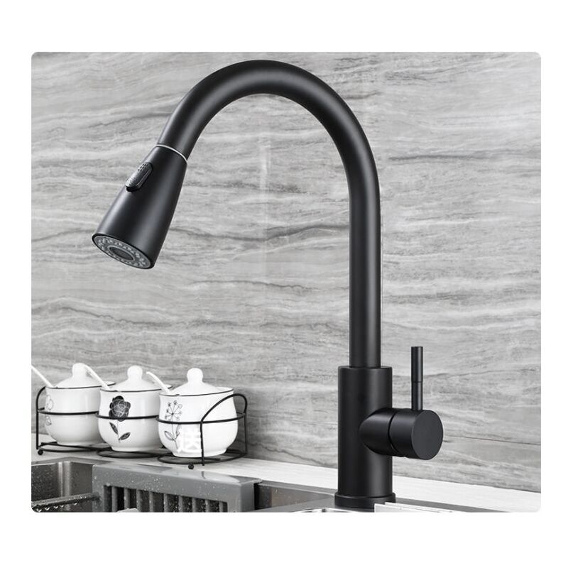 Robinet de Cuisine, Mitigeur Cuisine Rotatif à 360° avec Douchette Extractible, 3 Modes de Pulvérisation Mitigeur d'évier, Acier Inoxydable, Noir