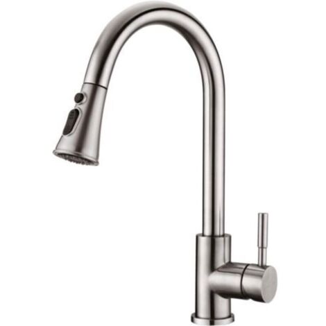 Robinet de Cuisine - Mitigeur Cuisine Rotatif à 360°avec Douchette Extensible, de Pulvérisation Robinet d'Évier en Acier Inoxydable (Nickel Brossé)
