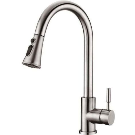 Robinet de Cuisine - Mitigeur Cuisine Rotatif à 360°avec Douchette Extensible, XU, De Pulvérisation Robinet d'Évier en Acier Inoxydable (Nickel Brossé) -