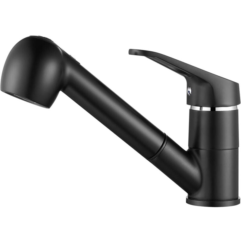Robinet de Cuisine Mitigeur de Lavabo avec Douchette Extractible à 360° Monotrou eau Froide et Chaude - Noir