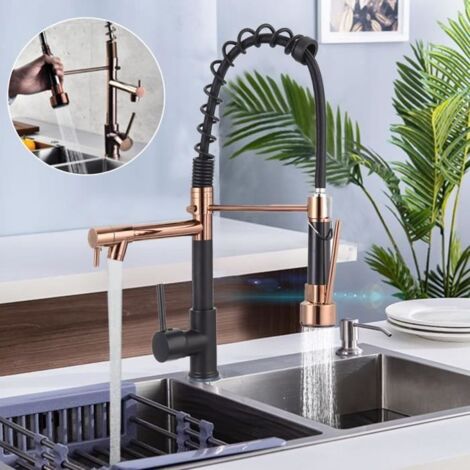 Robinet de cuisine Mitigeur évier Rotatif 360° 2 jets Avec douchette extractible En Laiton