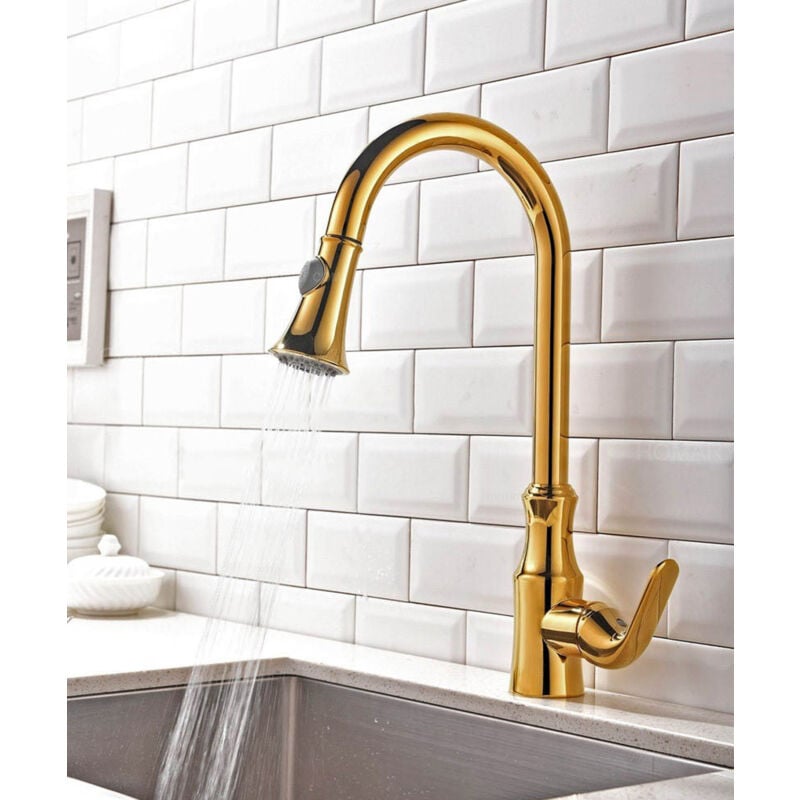 Lookshop - Robinet mitigeur évier à poser avec douchette extractible doré - Saona