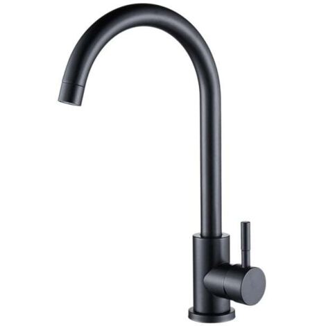 Robinet de cuisine, mitigeur monocommande à bec haut, noir mat
