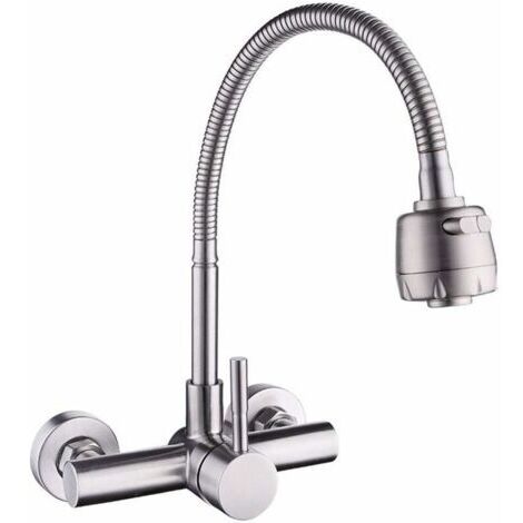 Robinet de Cuisine Mitigeur mural 304 acier inoxydable évier Rotatif à 360° Robinet Evier