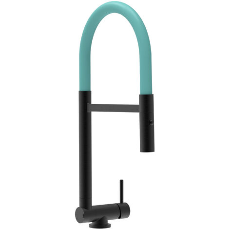 Robinet de Cuisine Mitigeur rabattable sous fenetre 45mm chrome noir mat robinet bec turquoise orientable et douchette 2 jets detachable VIZIO