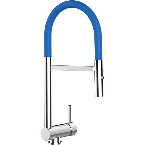 Robinet de Cuisine Mitigeur rabattable sous fenetre 60mm chrome robinet bec bleu orientable et douchette 2 jets detachable VIZIO
