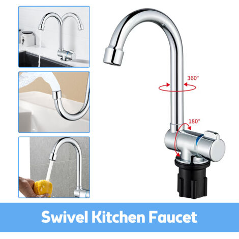 Robinet de Cuisine Mobile Chrome Poli Robinet Mixte Mono Commande Avec Flexibles 360° Rotatif G1/2 Robinet Économique Lavabo pour Camping-Car Yacht