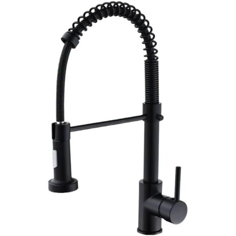 Robinet de cuisine moderne à ressort à poignée unique avec douchette extractible , robinet d'évier de cuisine noir mat