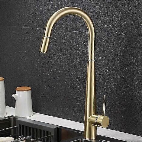 Robinet de cuisine monocommande avec bec extensible, finition or brossé, douchette, coloris or rose/noir (g2024)