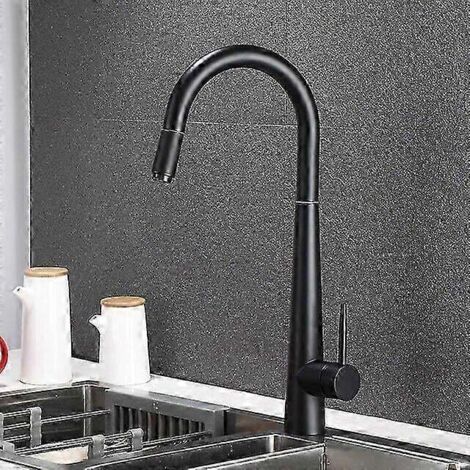 Robinet de cuisine monocommande avec bec extensible, finition or brossé, douchette, coloris or rose/noir (g2024)