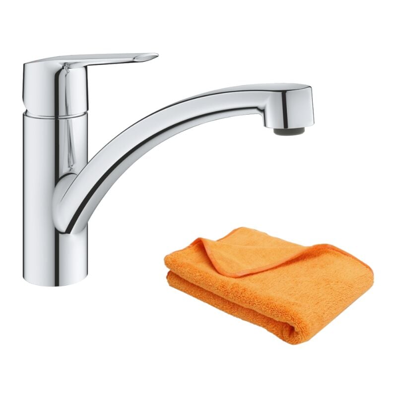 Robinet de cuisine monocommande bec bas Grohe Start 2021 + microfibre